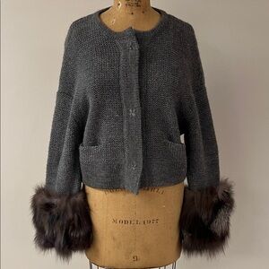 Vintage Paule KA grey cardigan with real fur